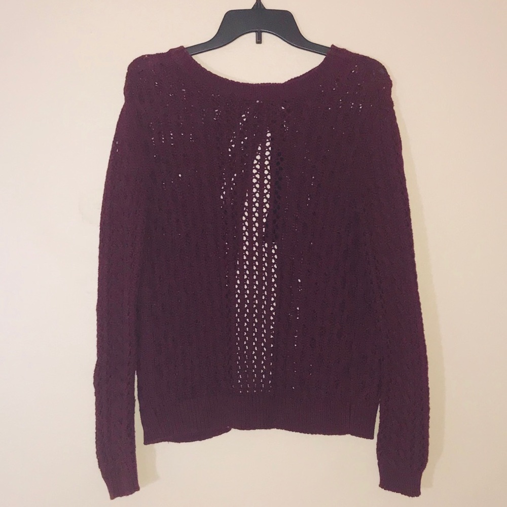 Sweater open back wine black ribbon tie